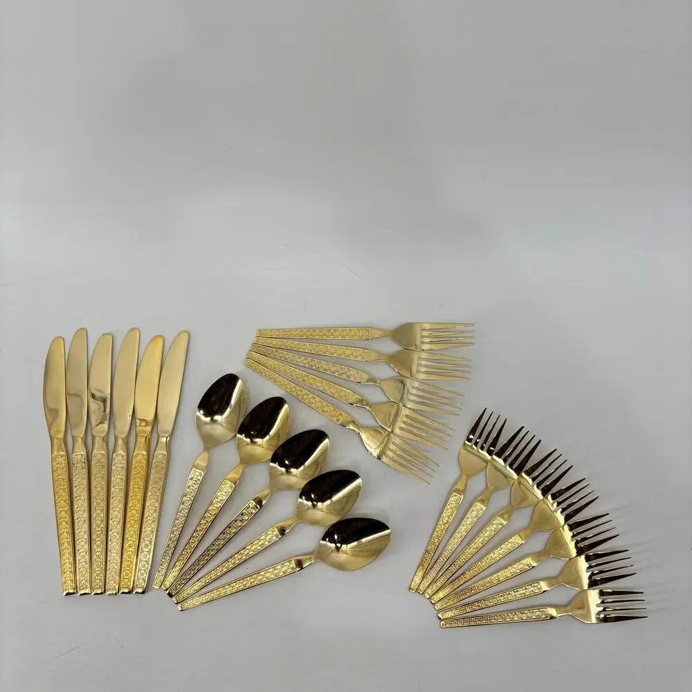Vtg Thocadero Hollywood Gold Spoons Fork Dinner Knives Korea Stainless